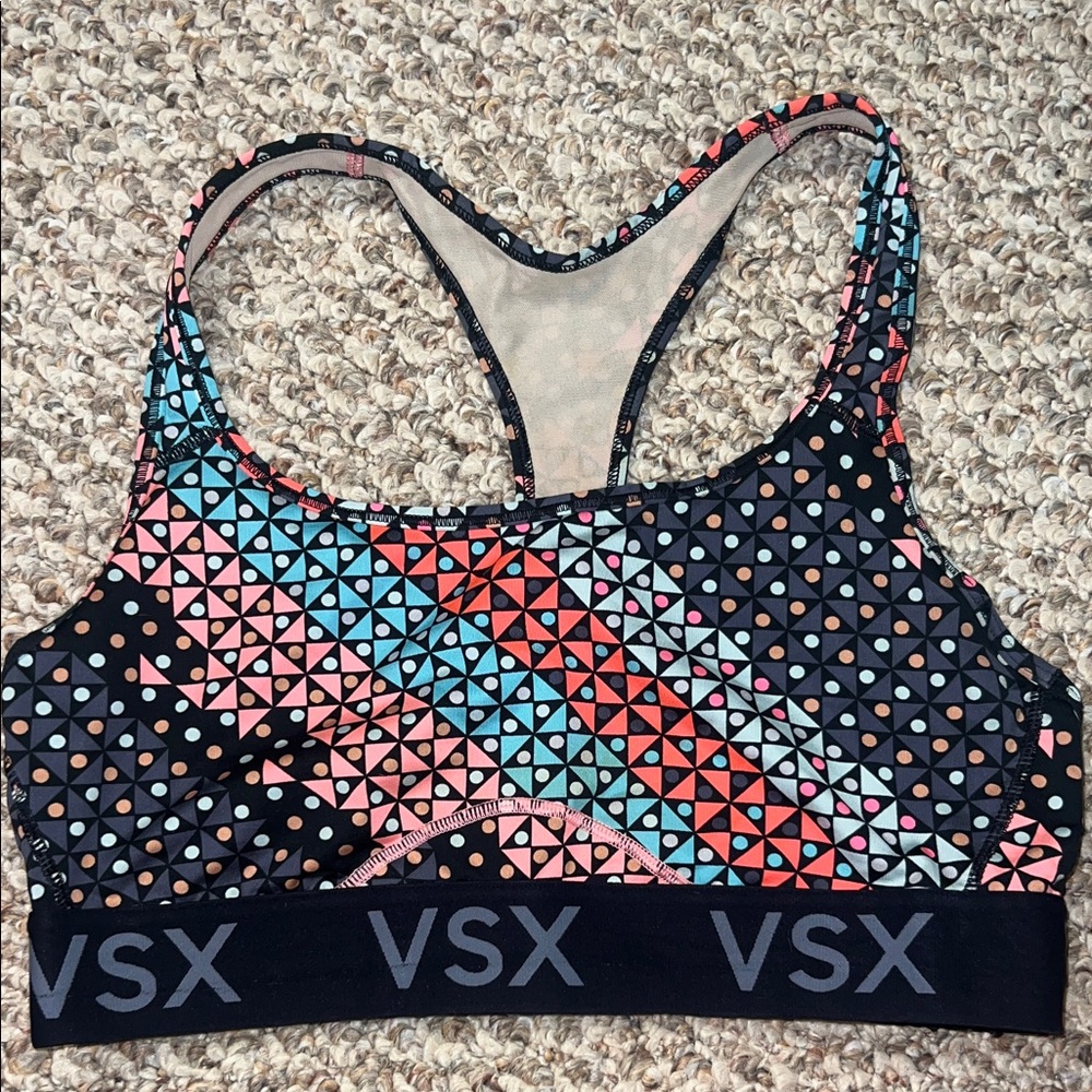 VSX Geometric Pattern Sports Bra - Black, Pink, Blue